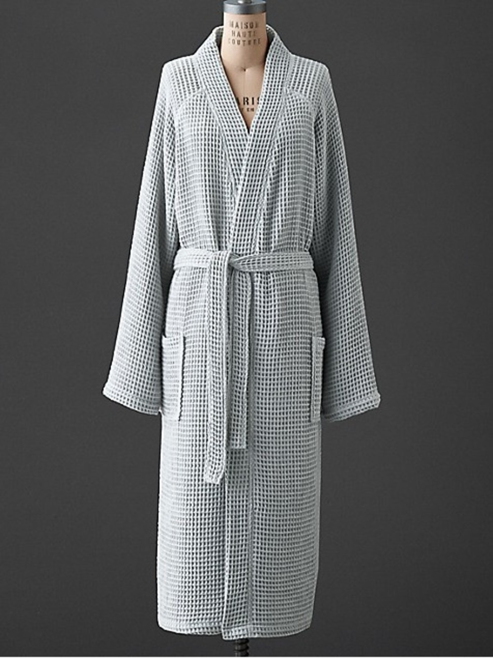 Restoration Hardware Cotton Modal Waffle Robe in Pewter Grey Sz XL Waffle Weave